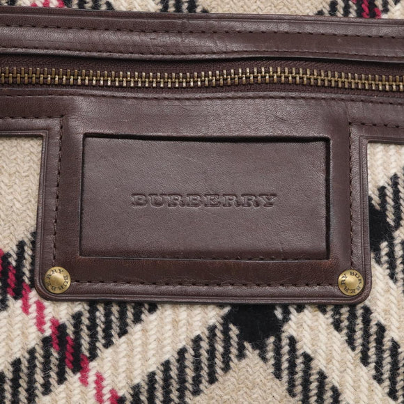 BURBERRY Nova Check Hand Bag Wool Beige Gold Auth 213140A