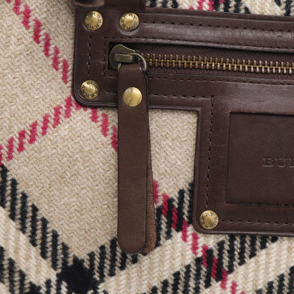 BURBERRY Nova Check Hand Bag Wool Beige Gold Auth 213140A