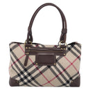 BURBERRY Nova Check Hand Bag Wool Beige Gold Auth 213140A-2