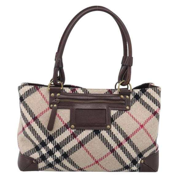 BURBERRY Nova Check Hand Bag Wool Beige Gold Auth 213140A