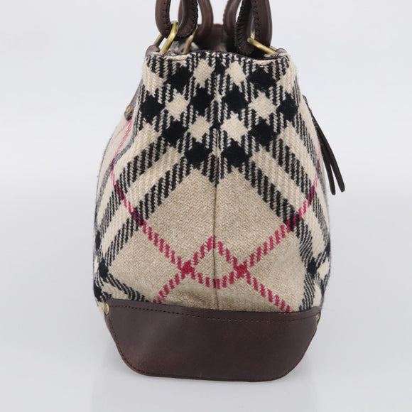 BURBERRY Nova Check Hand Bag Wool Beige Gold Auth 213140A