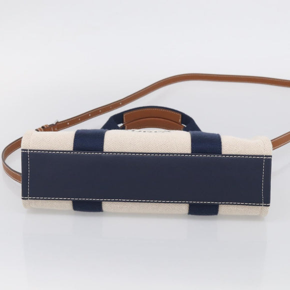 Tory Burch Hand Bag Canvas 2way Beige Silver Auth 213142A