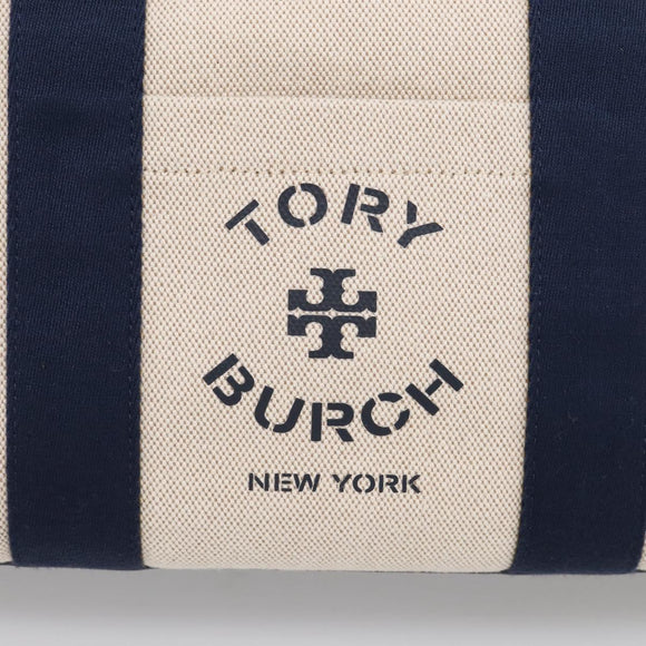 Tory Burch Hand Bag Canvas 2way Beige Silver Auth 213142A