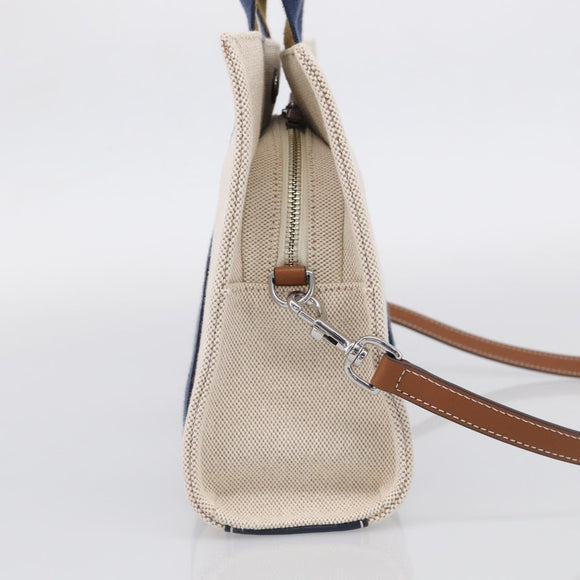 Tory Burch Hand Bag Canvas 2way Beige Silver Auth 213142A