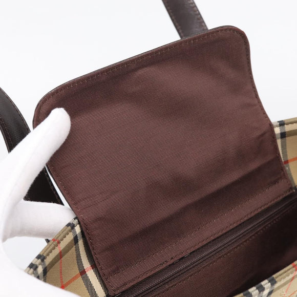 BURBERRY Nova Check Tote Bag Canvas Beige Gold Auth 213143V