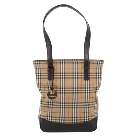 BURBERRY Nova Check Tote Bag Canvas Beige Gold Auth 213143V