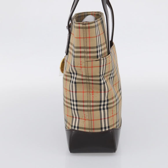 BURBERRY Nova Check Tote Bag Canvas Beige Gold Auth 213143V