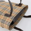 BURBERRY Nova Check Tote Bag Canvas Beige Gold Auth 213143V-6