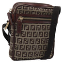 FENDI Zucchino Canvas Shoulder Bag Beige Gold Auth 213146A-1