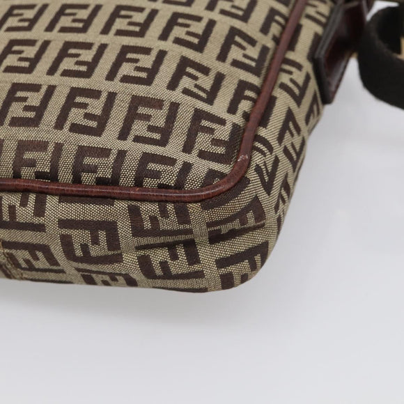 FENDI Zucchino Canvas Shoulder Bag Beige Gold Auth 213146A
