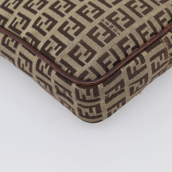 FENDI Zucchino Canvas Shoulder Bag Beige Gold Auth 213146A