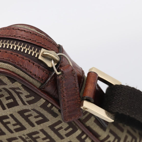 FENDI Zucchino Canvas Shoulder Bag Beige Gold Auth 213146A