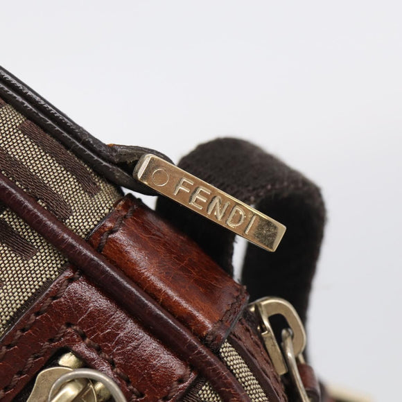 FENDI Zucchino Canvas Shoulder Bag Beige Gold Auth 213146A