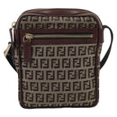FENDI Zucchino Canvas Shoulder Bag Beige Gold Auth 213146A-2