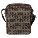 FENDI Zucchino Canvas Shoulder Bag Beige Gold Auth 213146A-3