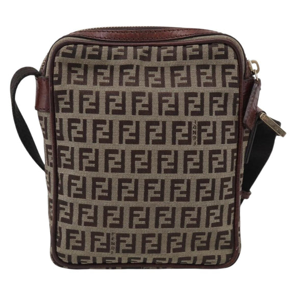 FENDI Zucchino Canvas Shoulder Bag Beige Gold Auth 213146A