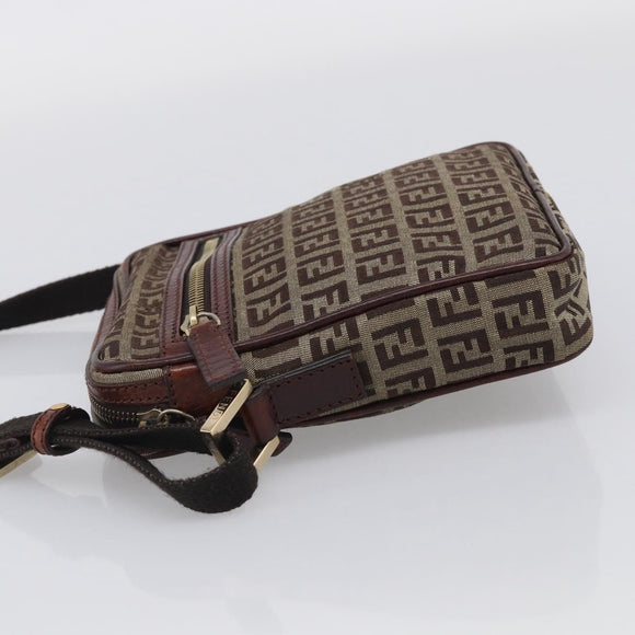 FENDI Zucchino Canvas Shoulder Bag Beige Gold Auth 213146A
