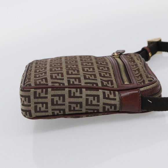 FENDI Zucchino Canvas Shoulder Bag Beige Gold Auth 213146A