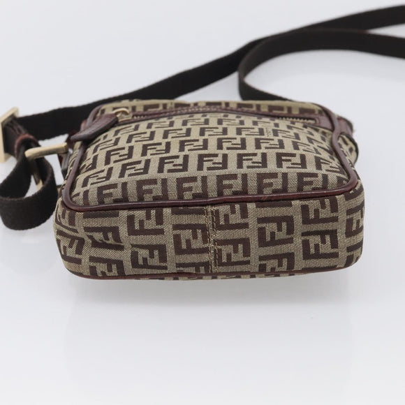 FENDI Zucchino Canvas Shoulder Bag Beige Gold Auth 213146A