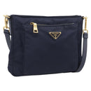 PRADA Shoulder Bag Nylon Navy Gold Auth 213147A-1