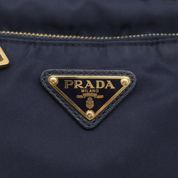 PRADA Shoulder Bag Nylon Navy Gold Auth 213147A