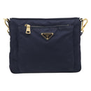 PRADA Shoulder Bag Nylon Navy Gold Auth 213147A-2
