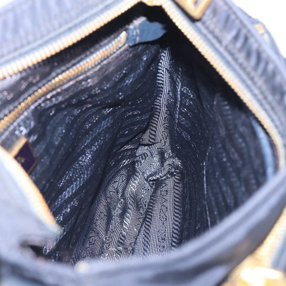 PRADA Shoulder Bag Nylon Navy Gold Auth 213147A