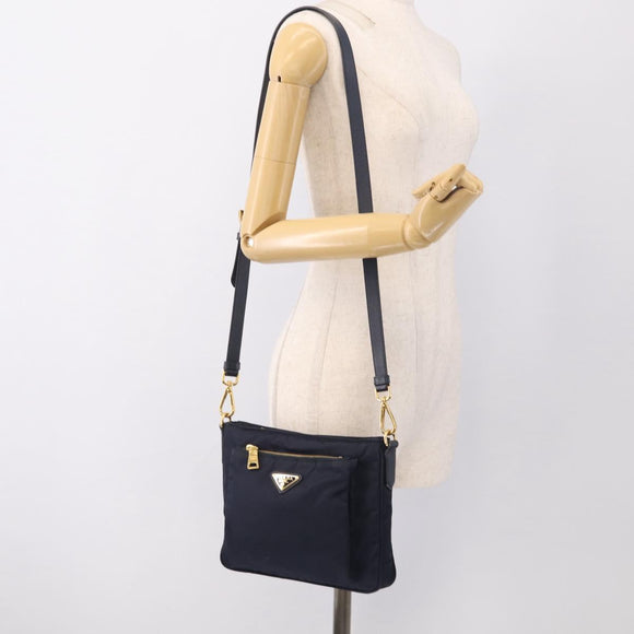 PRADA Shoulder Bag Nylon Navy Gold Auth 213147A