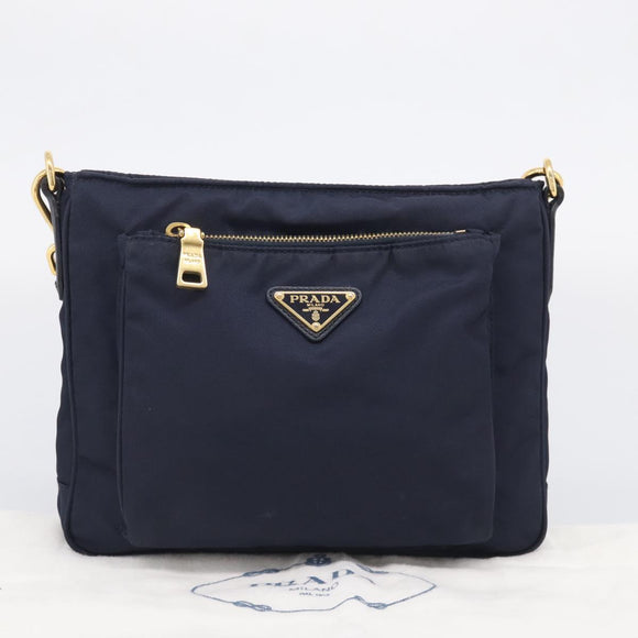 PRADA Shoulder Bag Nylon Navy Gold Auth 213147A