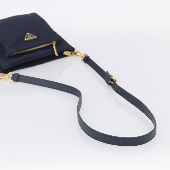 PRADA Shoulder Bag Nylon Navy Gold Auth 213147A