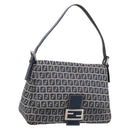 FENDI Zucchino Canvas Mamma Baguette Shoulder Bag Navy Silver Auth 213148V-1