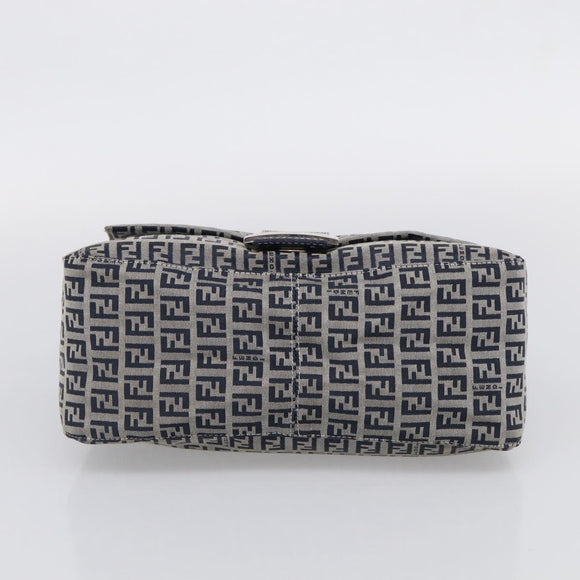 FENDI Zucchino Canvas Mamma Baguette Shoulder Bag Navy Silver Auth 213148V