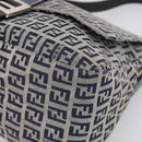 FENDI Zucchino Canvas Mamma Baguette Shoulder Bag Navy Silver Auth 213148V-11