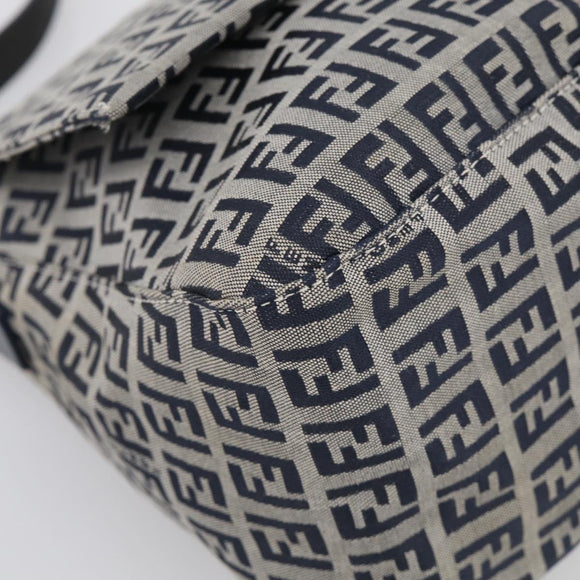 FENDI Zucchino Canvas Mamma Baguette Shoulder Bag Navy Silver Auth 213148V