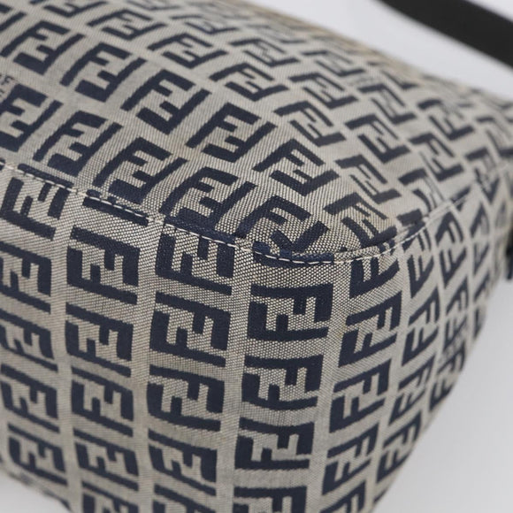 FENDI Zucchino Canvas Mamma Baguette Shoulder Bag Navy Silver Auth 213148V