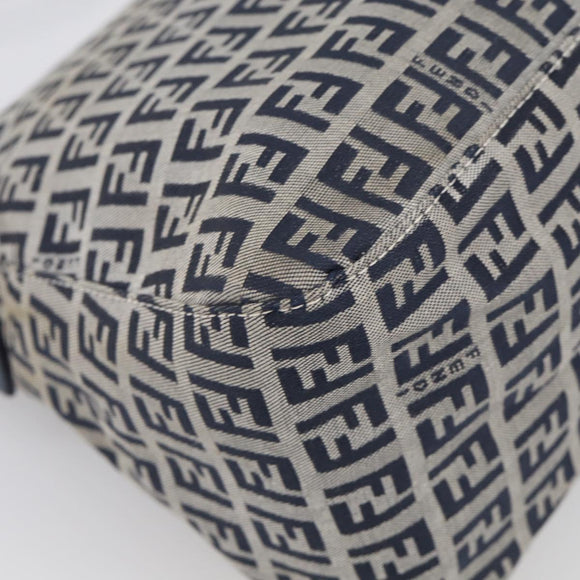 FENDI Zucchino Canvas Mamma Baguette Shoulder Bag Navy Silver Auth 213148V
