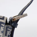 FENDI Zucchino Canvas Mamma Baguette Shoulder Bag Navy Silver Auth 213148V-15