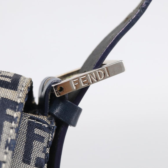 FENDI Zucchino Canvas Mamma Baguette Shoulder Bag Navy Silver Auth 213148V
