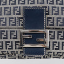 FENDI Zucchino Canvas Mamma Baguette Shoulder Bag Navy Silver Auth 213148V-16