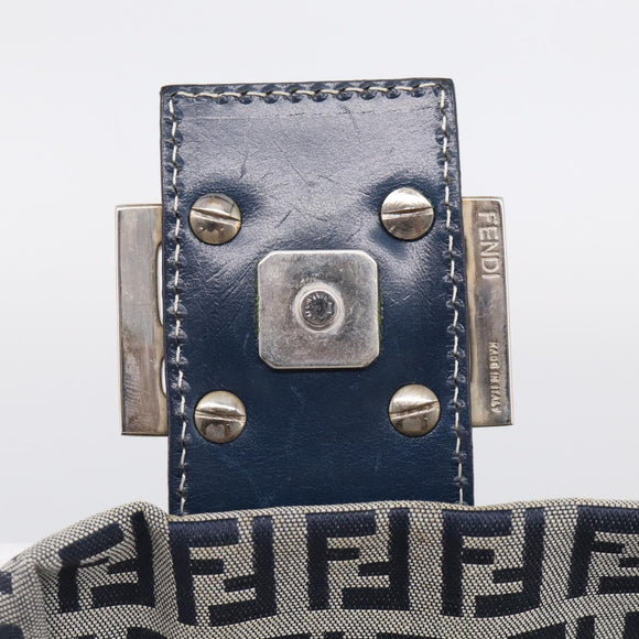 FENDI Zucchino Canvas Mamma Baguette Shoulder Bag Navy Silver Auth 213148V