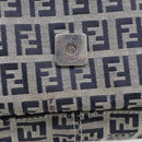 FENDI Zucchino Canvas Mamma Baguette Shoulder Bag Navy Silver Auth 213148V-19
