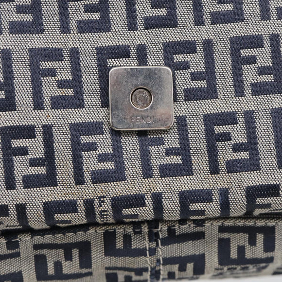 FENDI Zucchino Canvas Mamma Baguette Shoulder Bag Navy Silver Auth 213148V