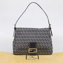FENDI Zucchino Canvas Mamma Baguette Shoulder Bag Navy Silver Auth 213148V-28