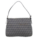 FENDI Zucchino Canvas Mamma Baguette Shoulder Bag Navy Silver Auth 213148V-3