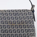 FENDI Zucchino Canvas Mamma Baguette Shoulder Bag Navy Silver Auth 213148V-4