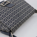 FENDI Zucchino Canvas Mamma Baguette Shoulder Bag Navy Silver Auth 213148V-7