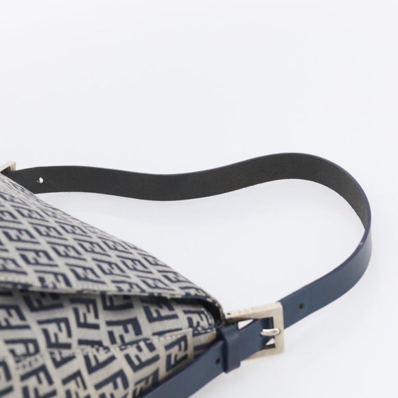 FENDI Zucchino Canvas Mamma Baguette Shoulder Bag Navy Silver Auth 213148V
