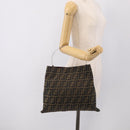 FENDI Zucca Canvas Hand Bag Brown Black Auth 213149V-25