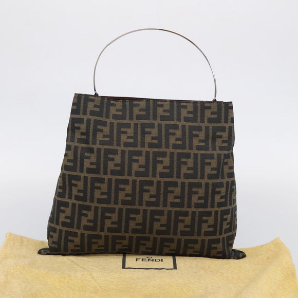 FENDI Zucca Canvas Hand Bag Brown Black Auth 213149V
