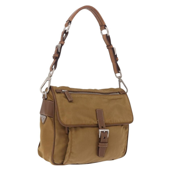 PRADA Shoulder Bag Nylon Brown Silver Auth 213150A